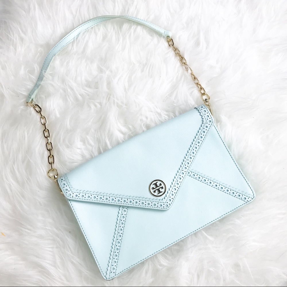 Tory Burch Light Blue Robinson Envelope Chain Bag - Picture 1 of 8